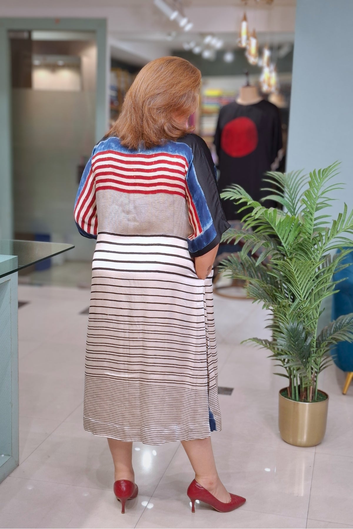 Ivory Horizontal Stripe - Oorja Kaftan-Dress