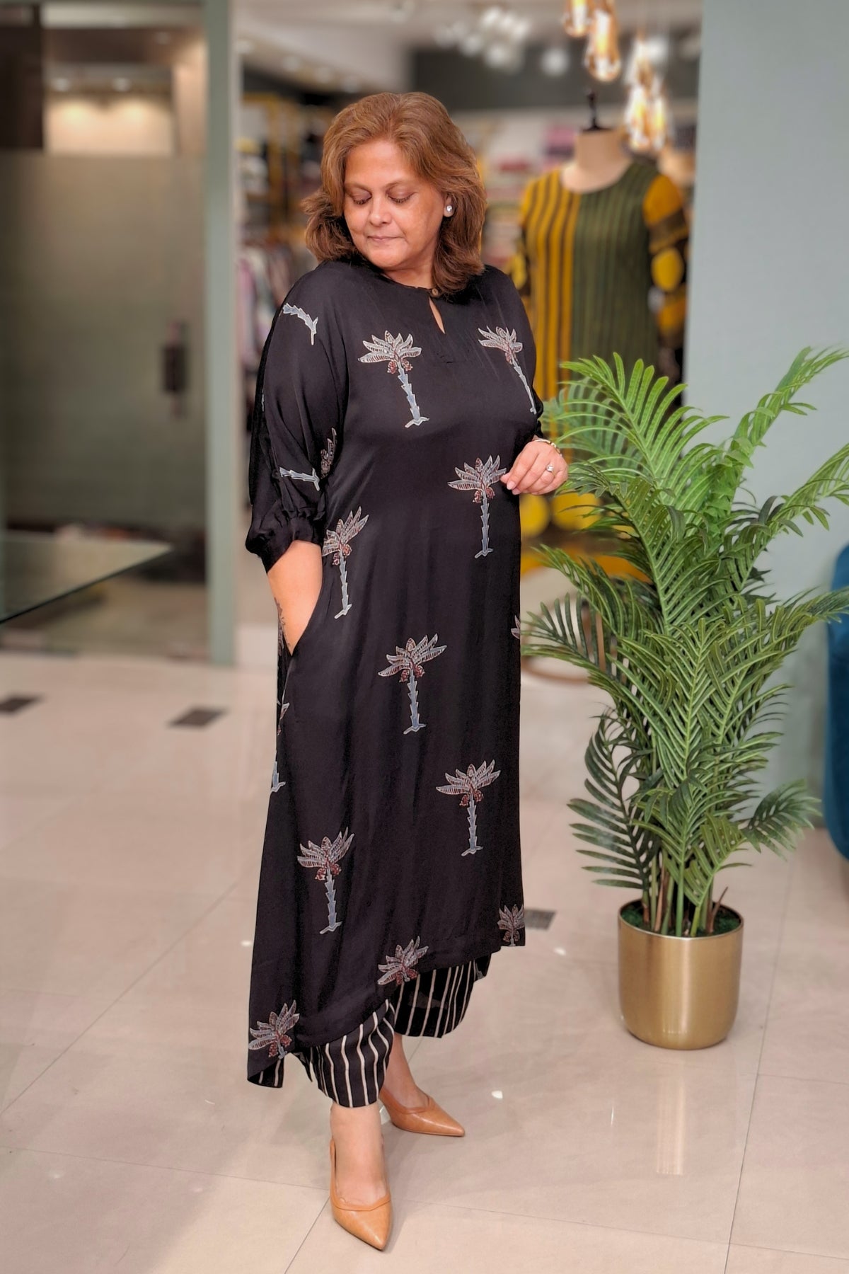 Black Plam Tree - Aadya Top & Bottom Set