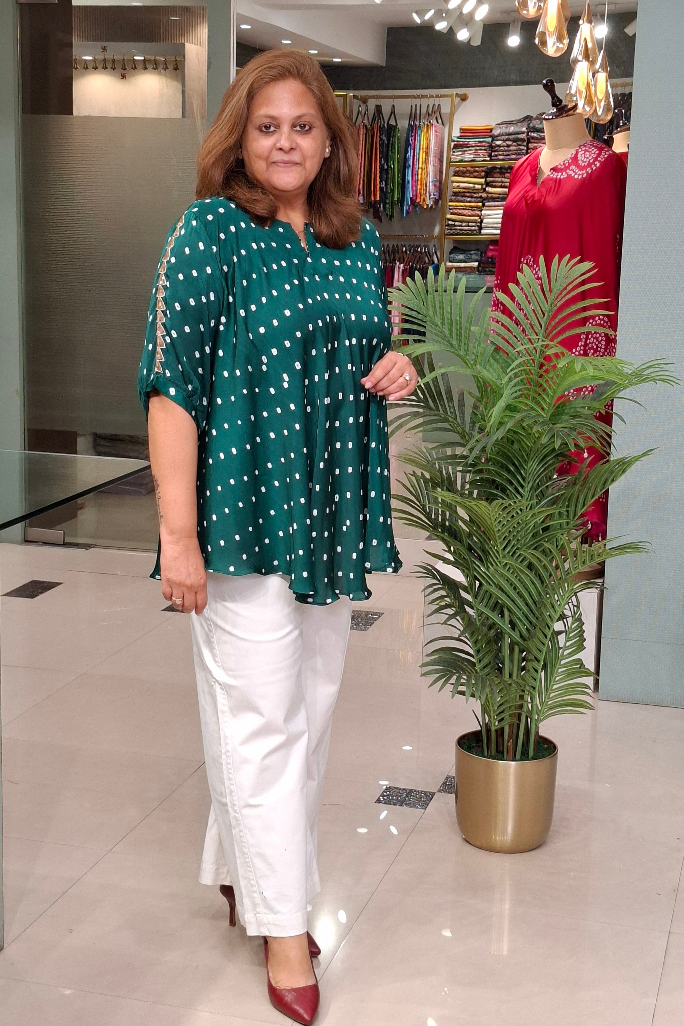 Emerald Teal - Bandhej Knot Top