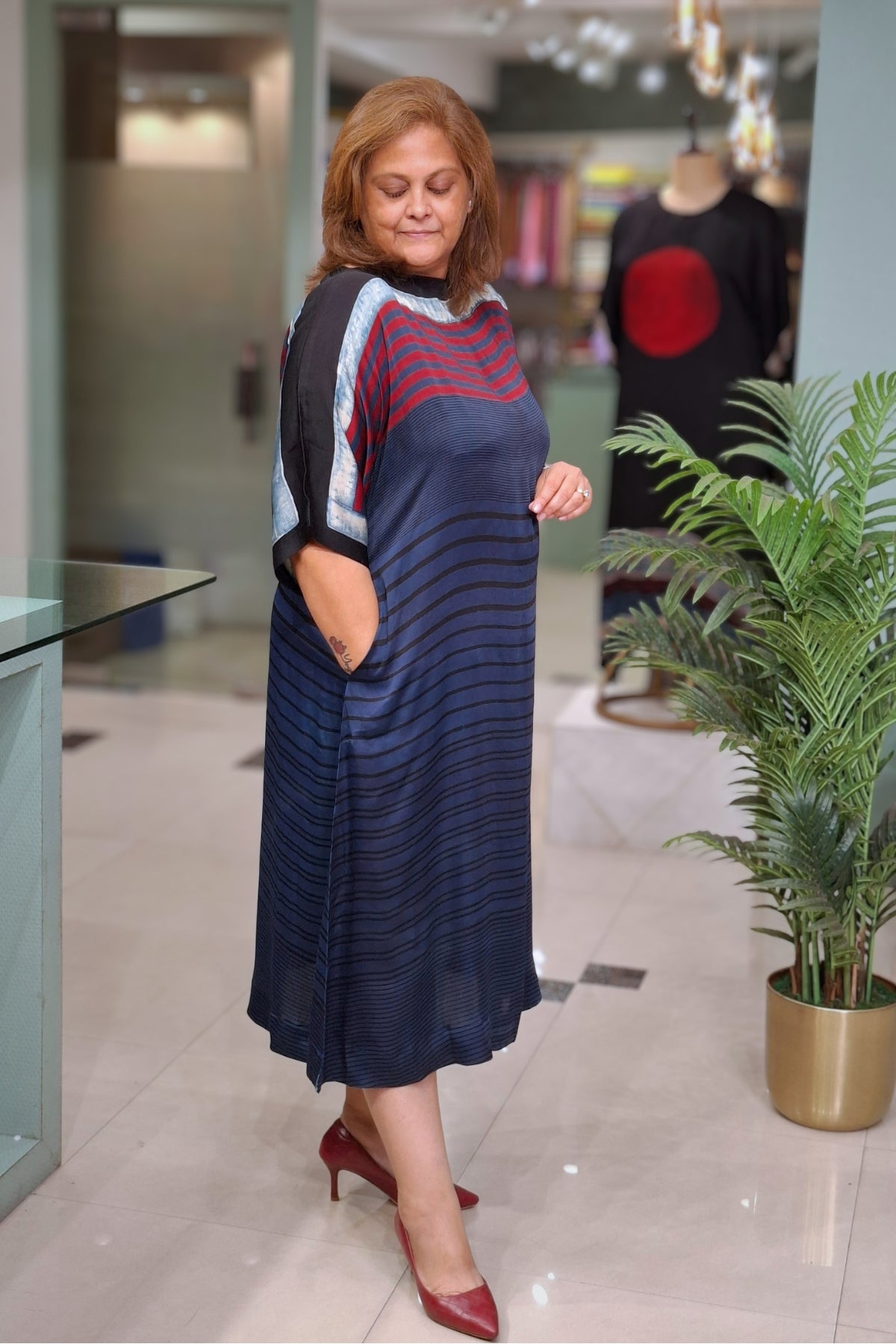 Indigo Horizontal Stripe - Oorja Kaftan-Dress
