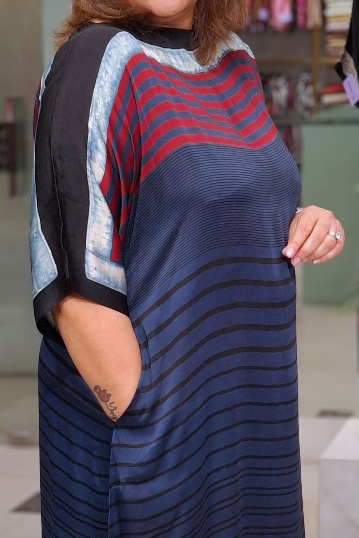 Indigo Horizontal Stripe - Oorja Kaftan-Dress