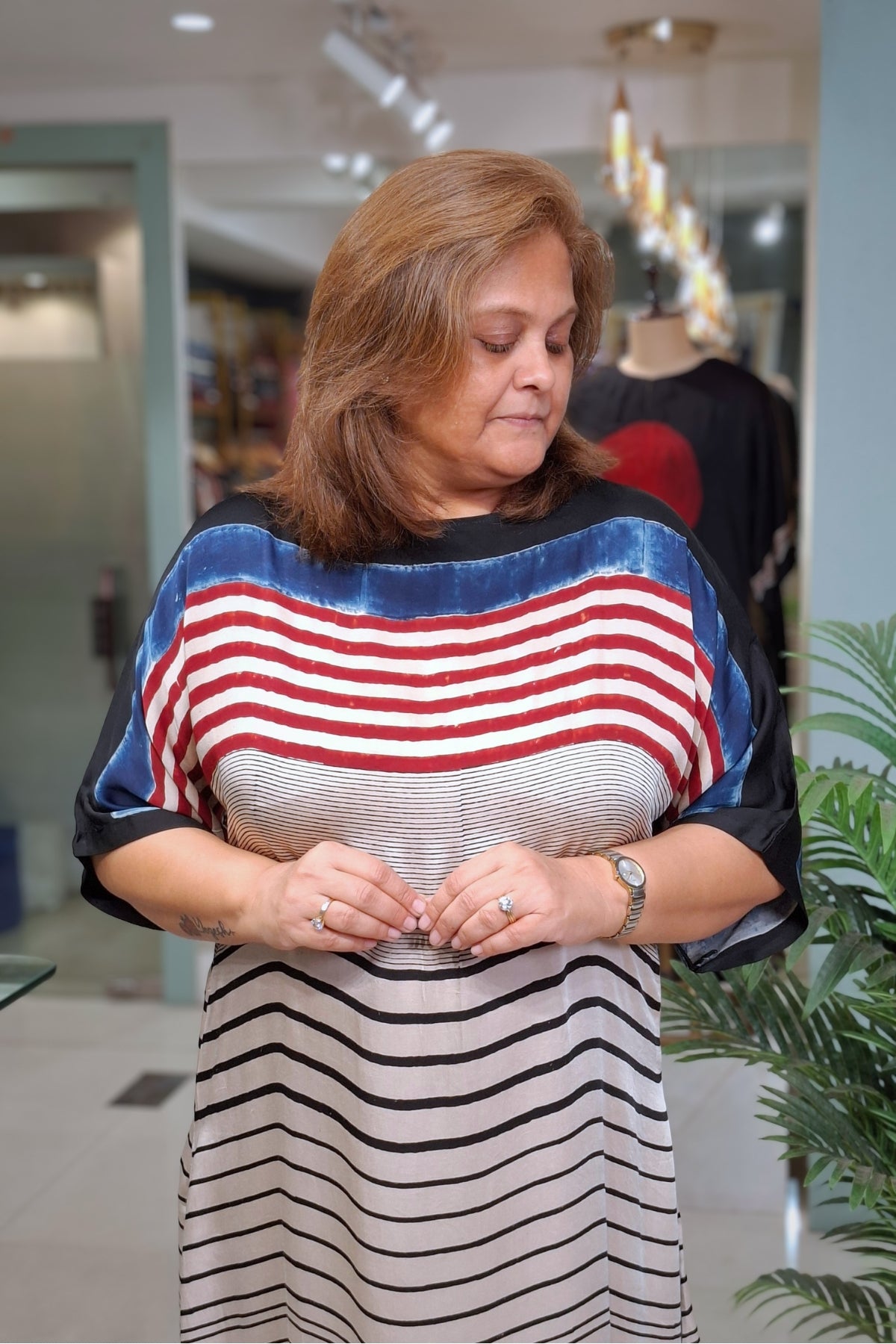 Ivory Horizontal Stripe - Oorja Kaftan-Dress
