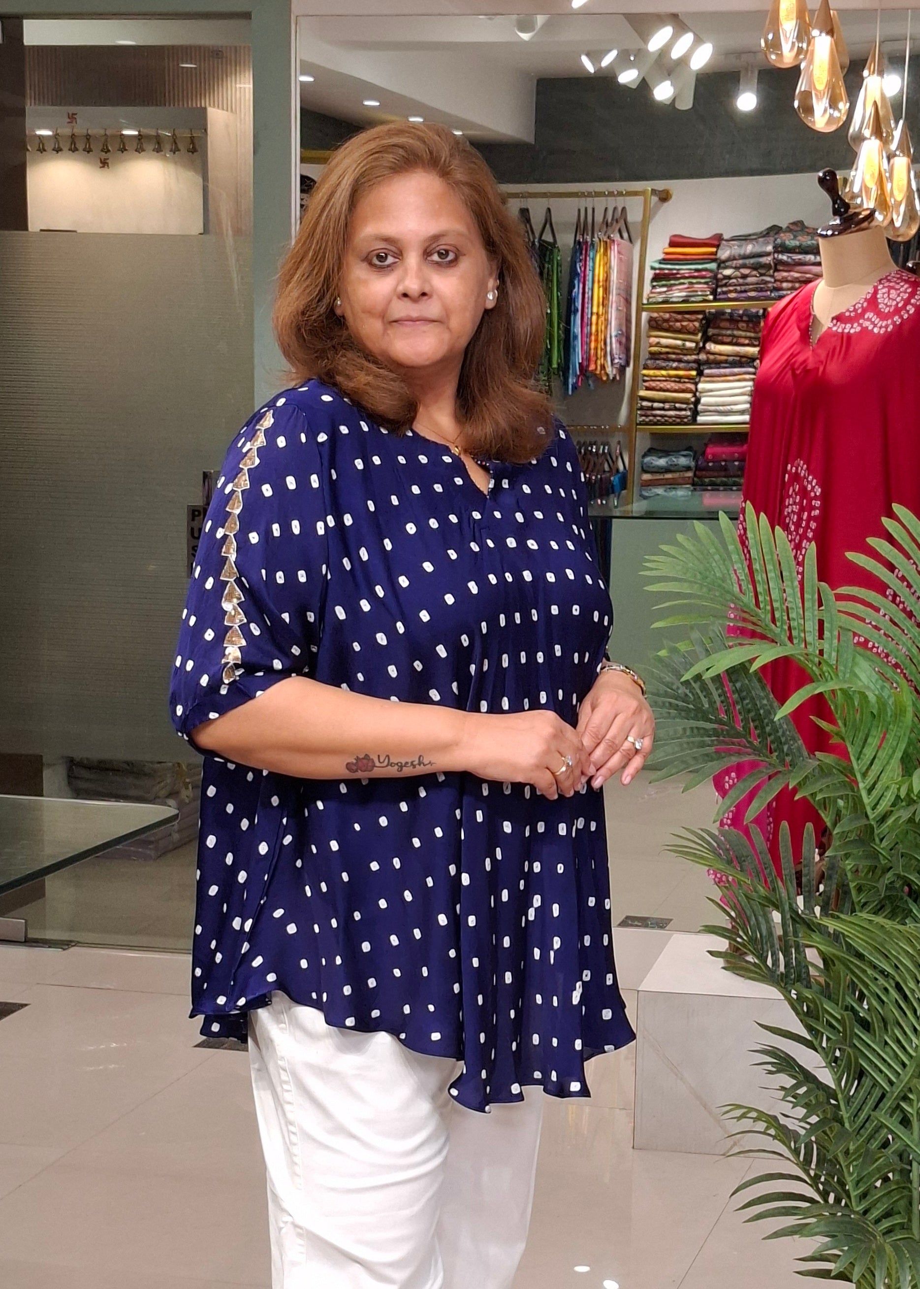 Model Image wearing Royal Indigo Bandhej Top