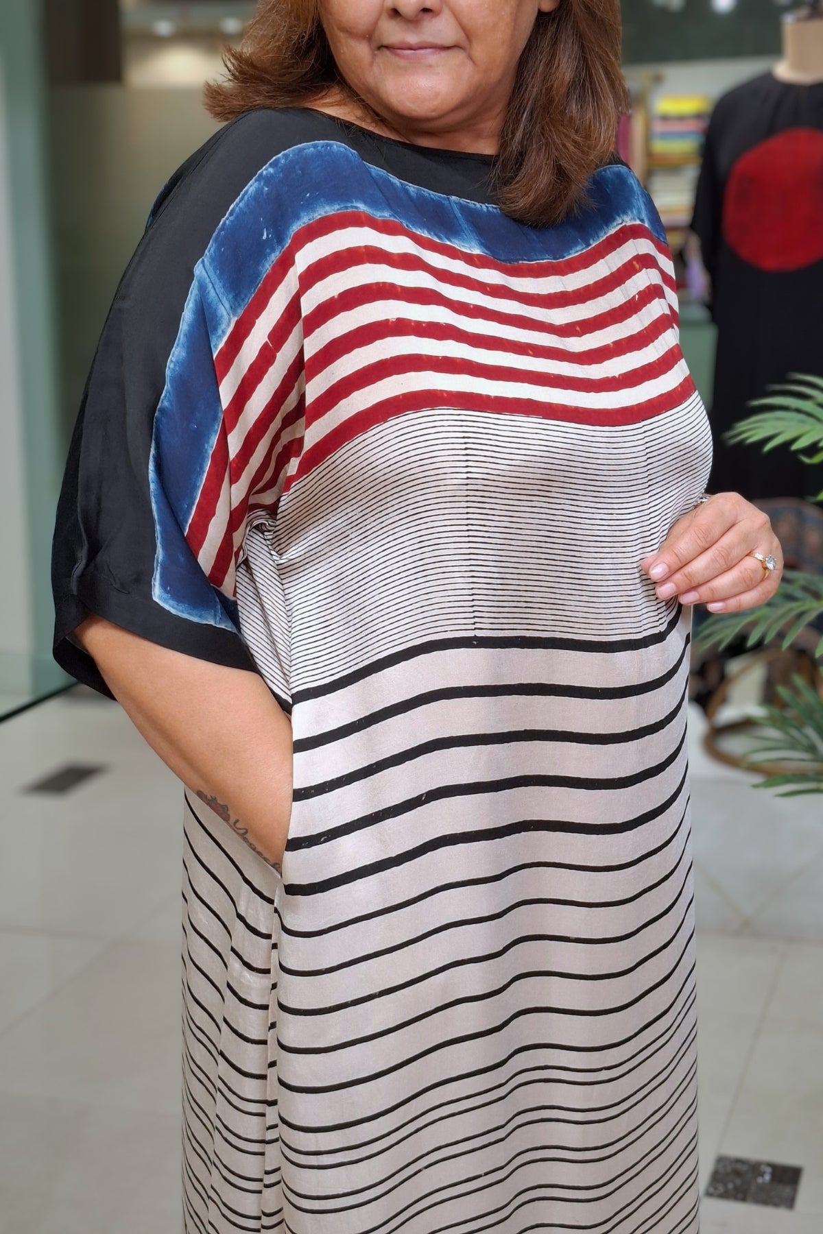 Ivory Horizontal Stripe - Oorja Kaftan-Dress