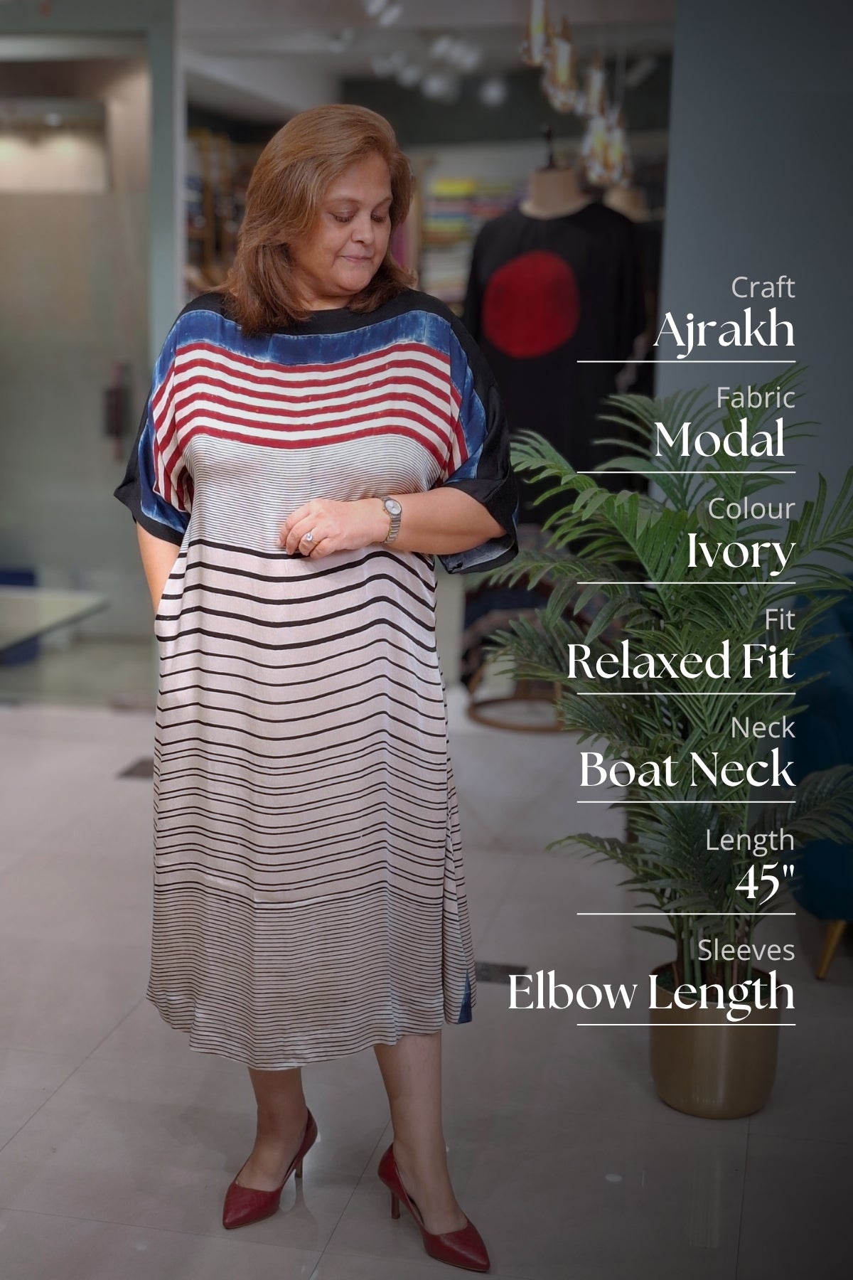 Ivory Horizontal Stripe - Oorja Kaftan-Dress