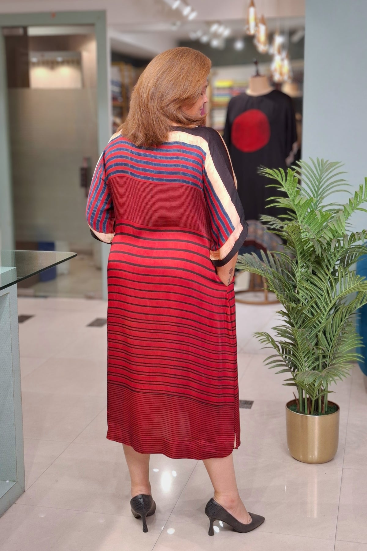 Rust Horizontal Stripe - Oorja Kaftan-Dress