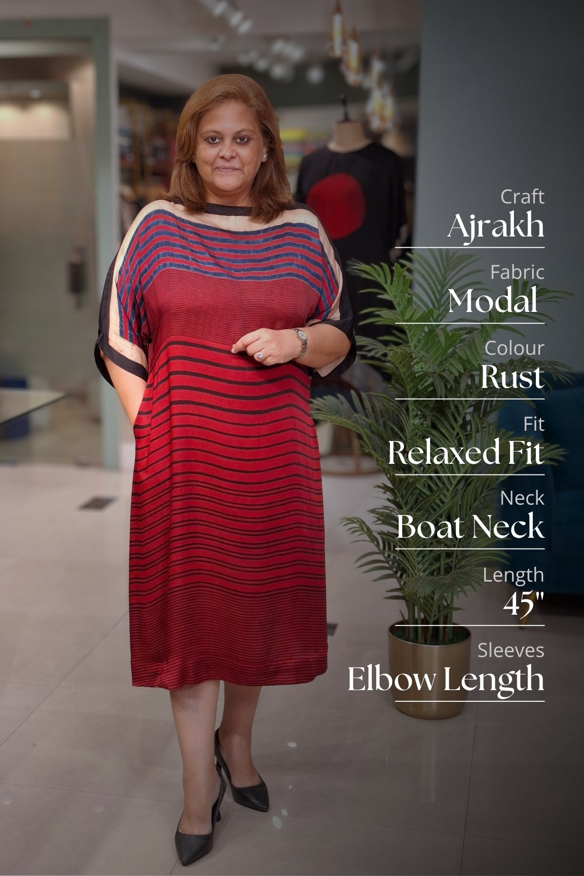 Rust Horizontal Stripe - Oorja Kaftan-Dress