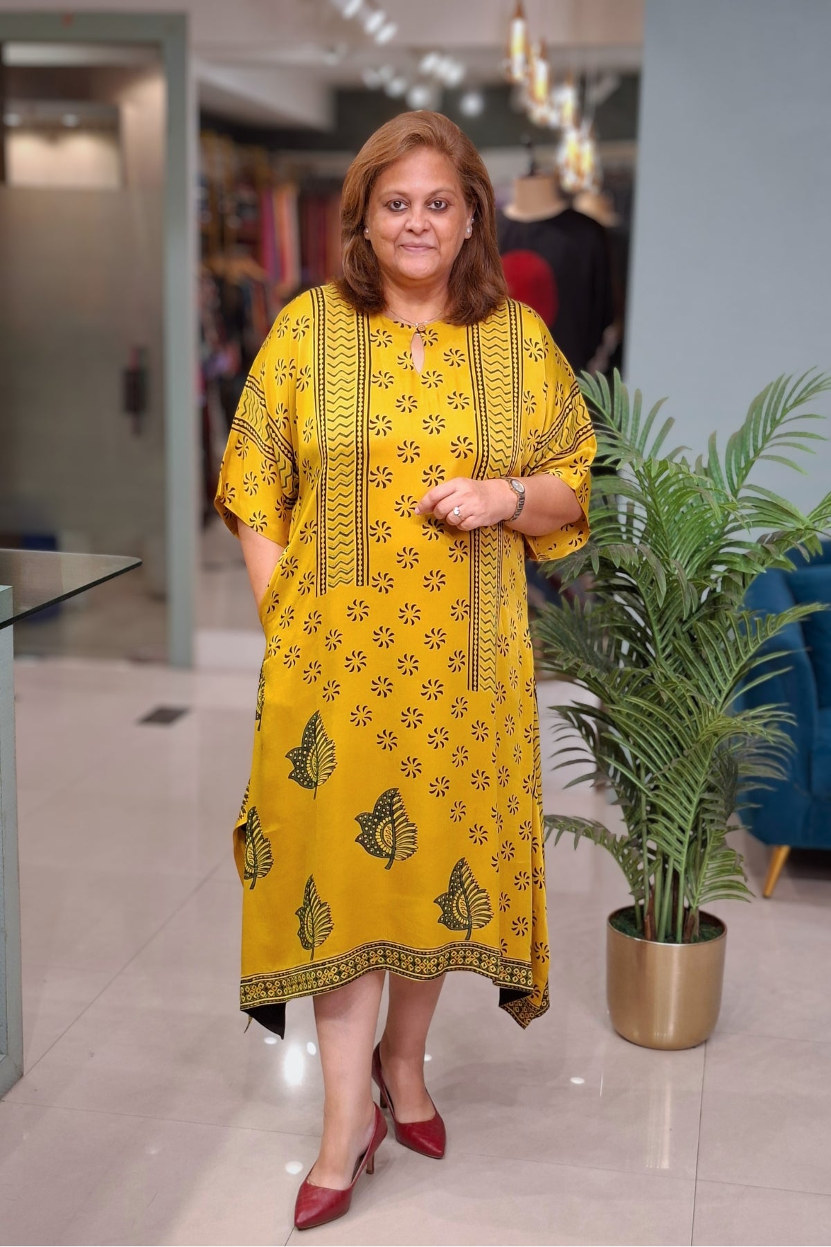 Mustard Floral - Oorja Kaftan-Dress
