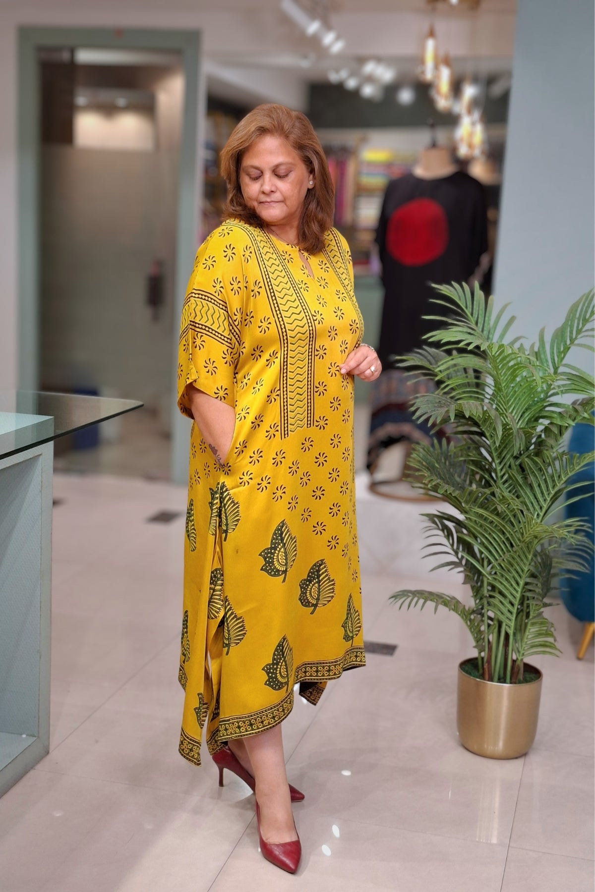 Mustard Floral - Oorja Kaftan-Dress