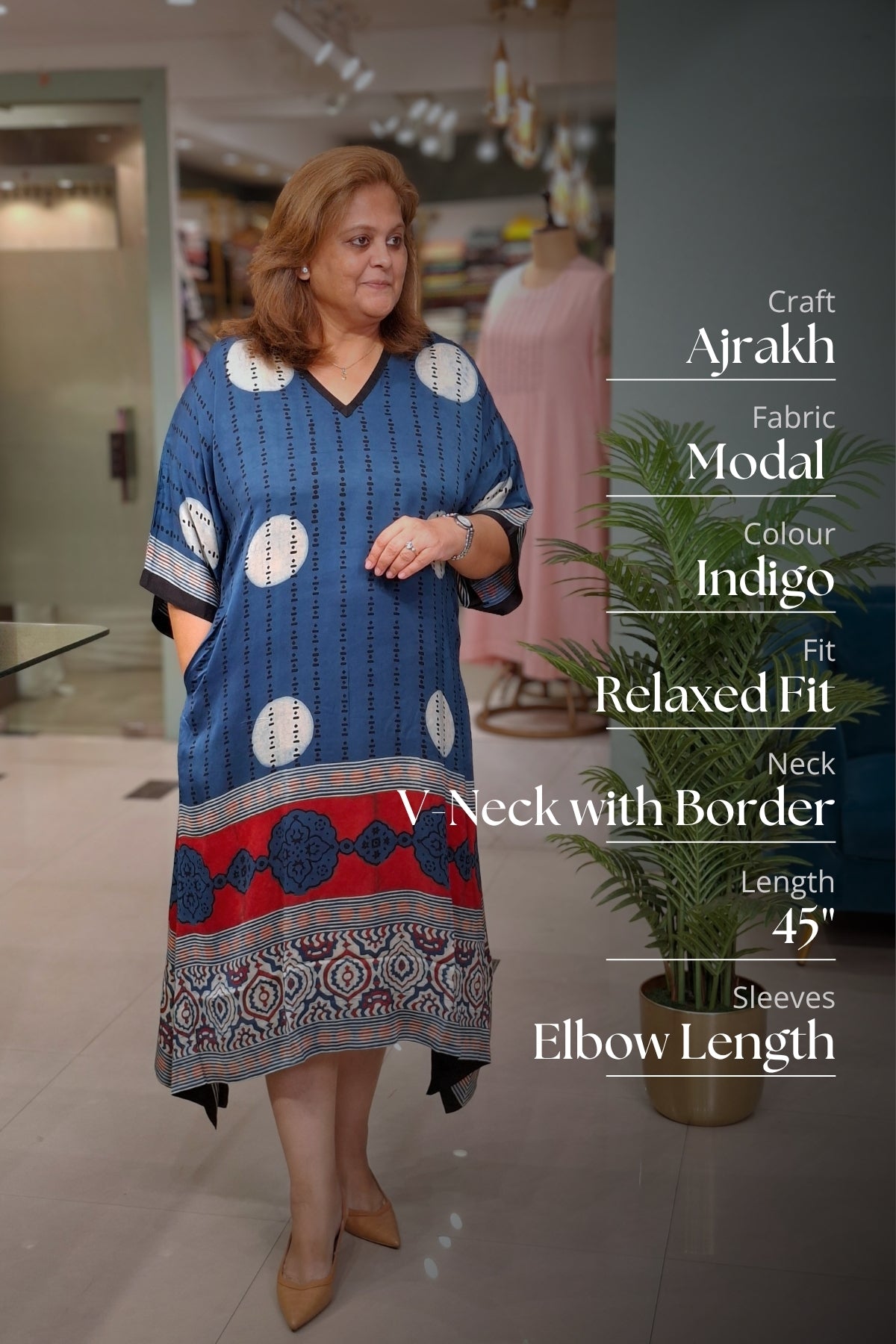 Indigo White Polka - Oorja Kaftan-Dress