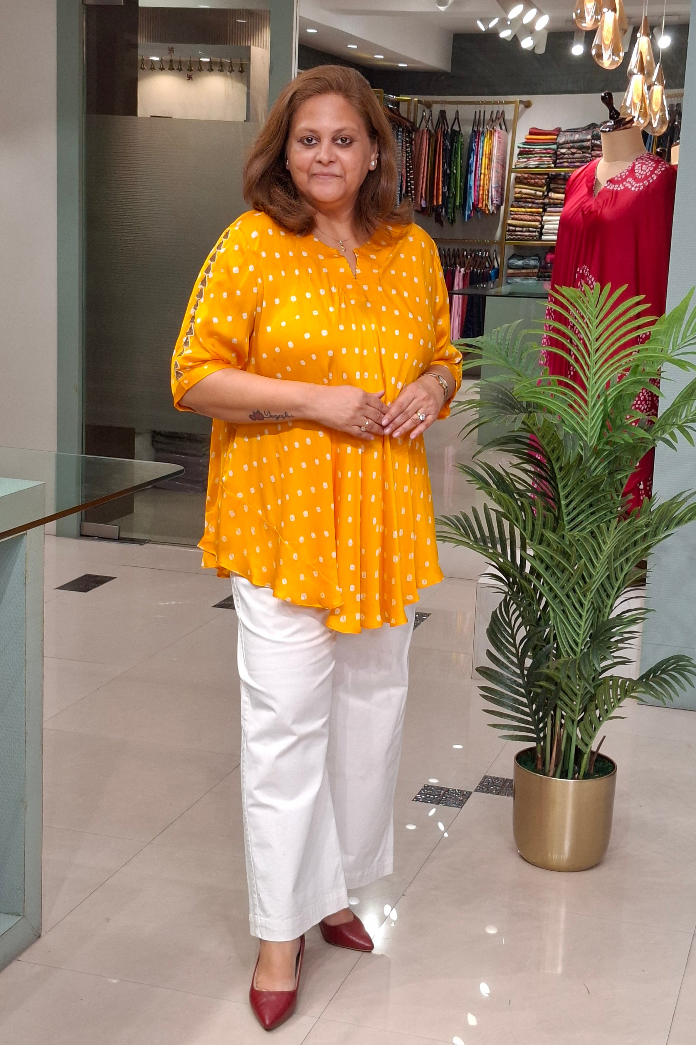 Marigold Yellow - Bandhej Knot Top