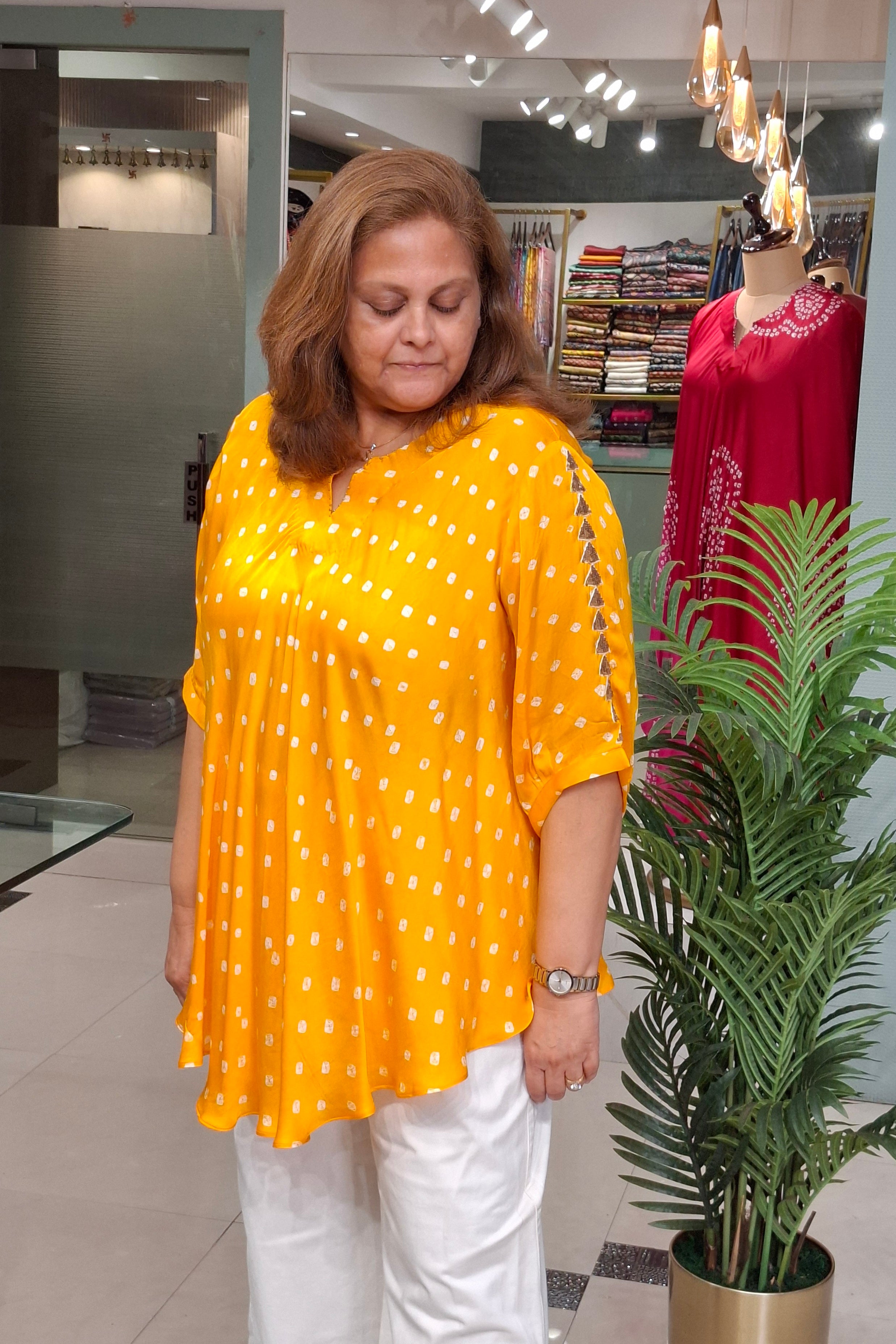 Marigold Yellow - Bandhej Knot Top