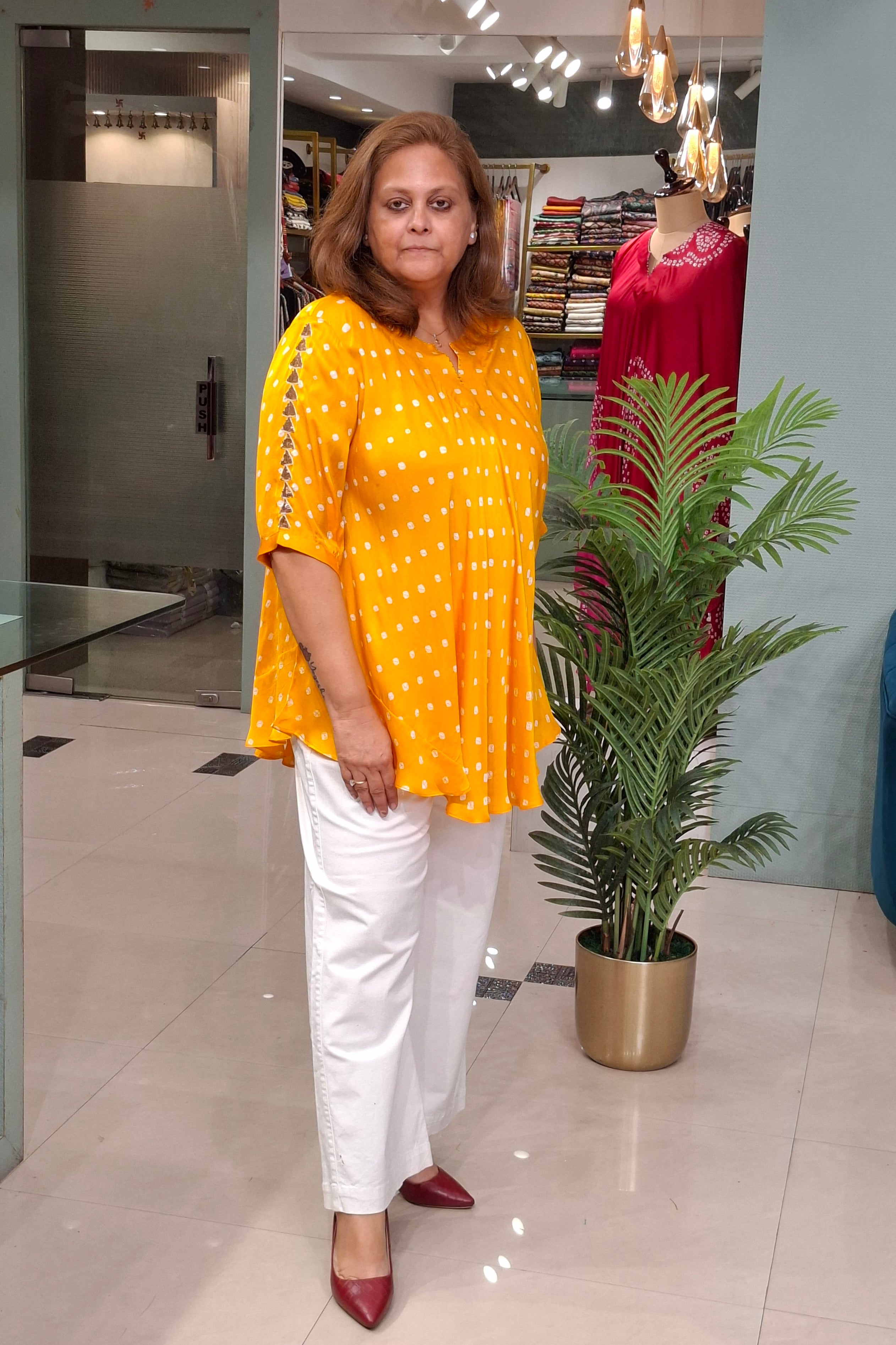 Marigold Yellow - Bandhej Knot Top