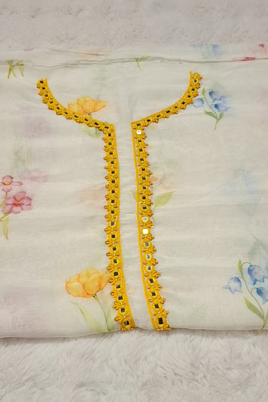 White & Yellow -Gul Suit Set Fabric