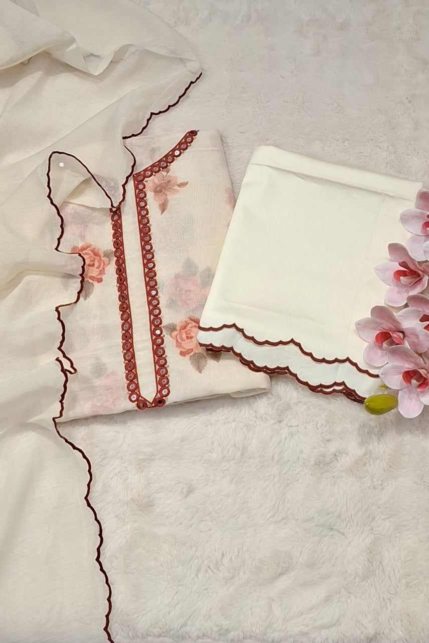 White & Brown -Gul Suit Set Fabric