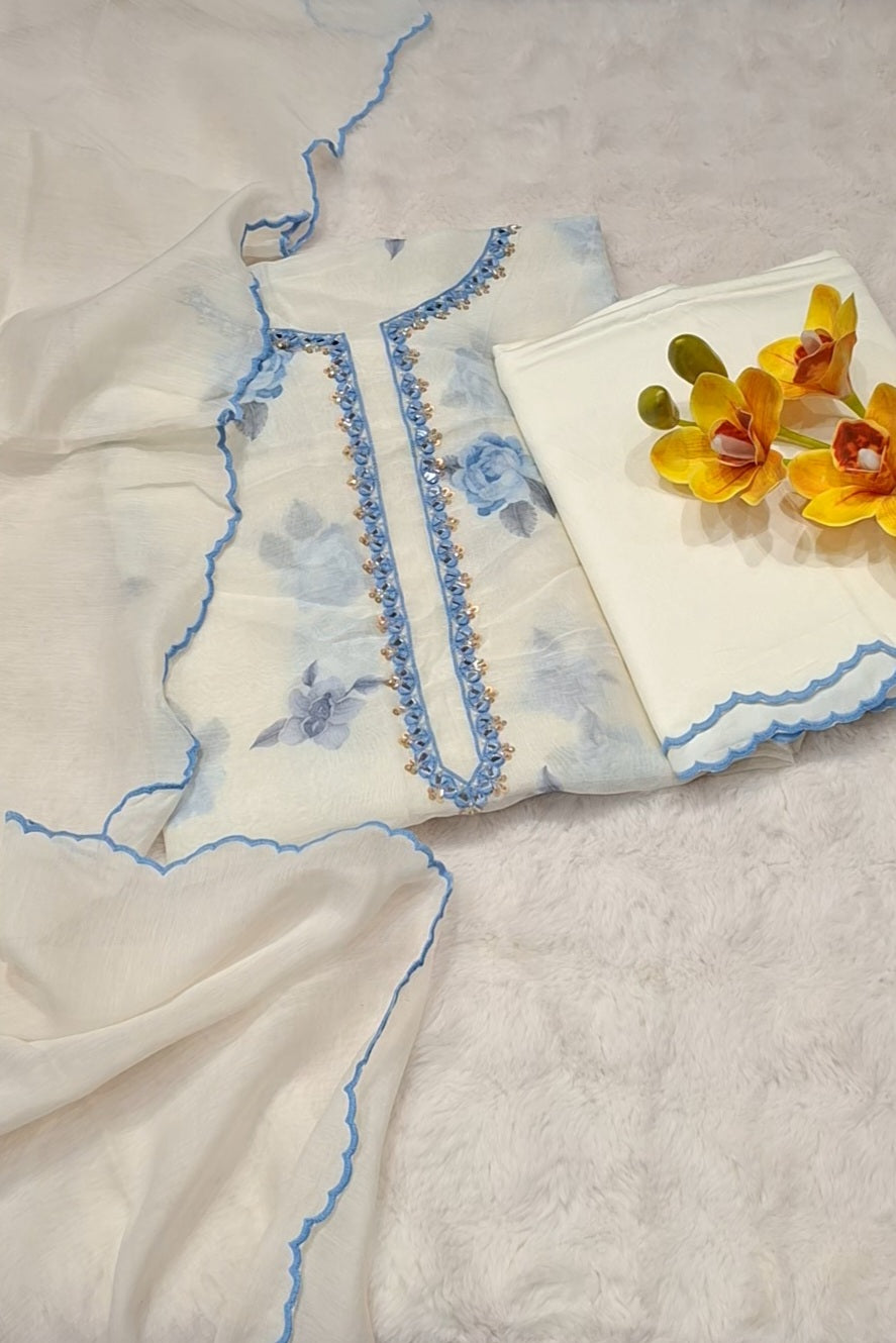 White & Blue -Gul Suit Set Fabric