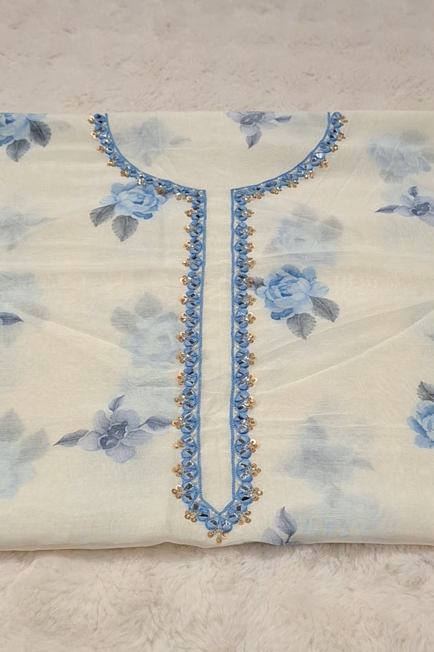 White & Blue -Gul Suit Set Fabric
