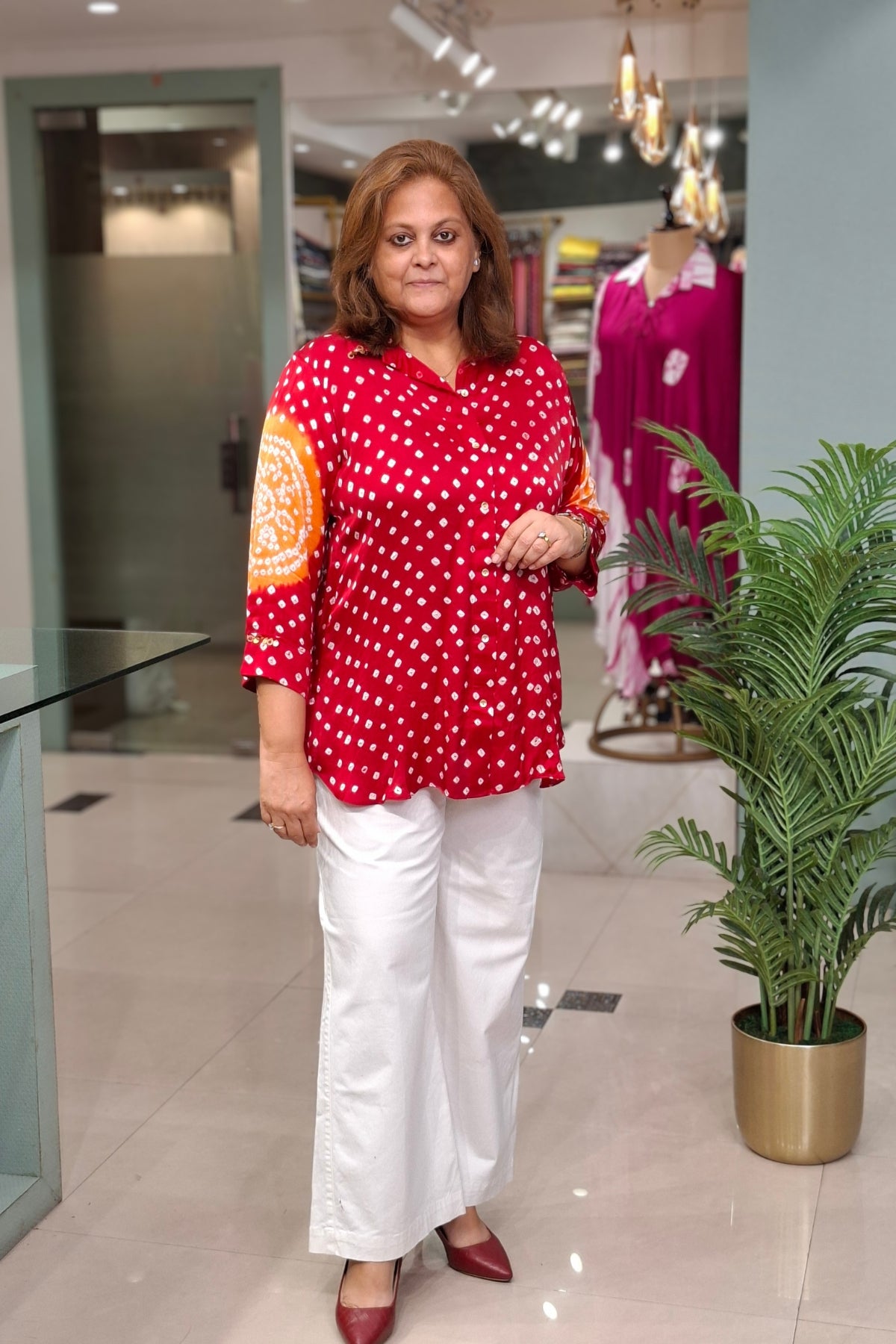 Red & Orange - Bandhej Knot Top