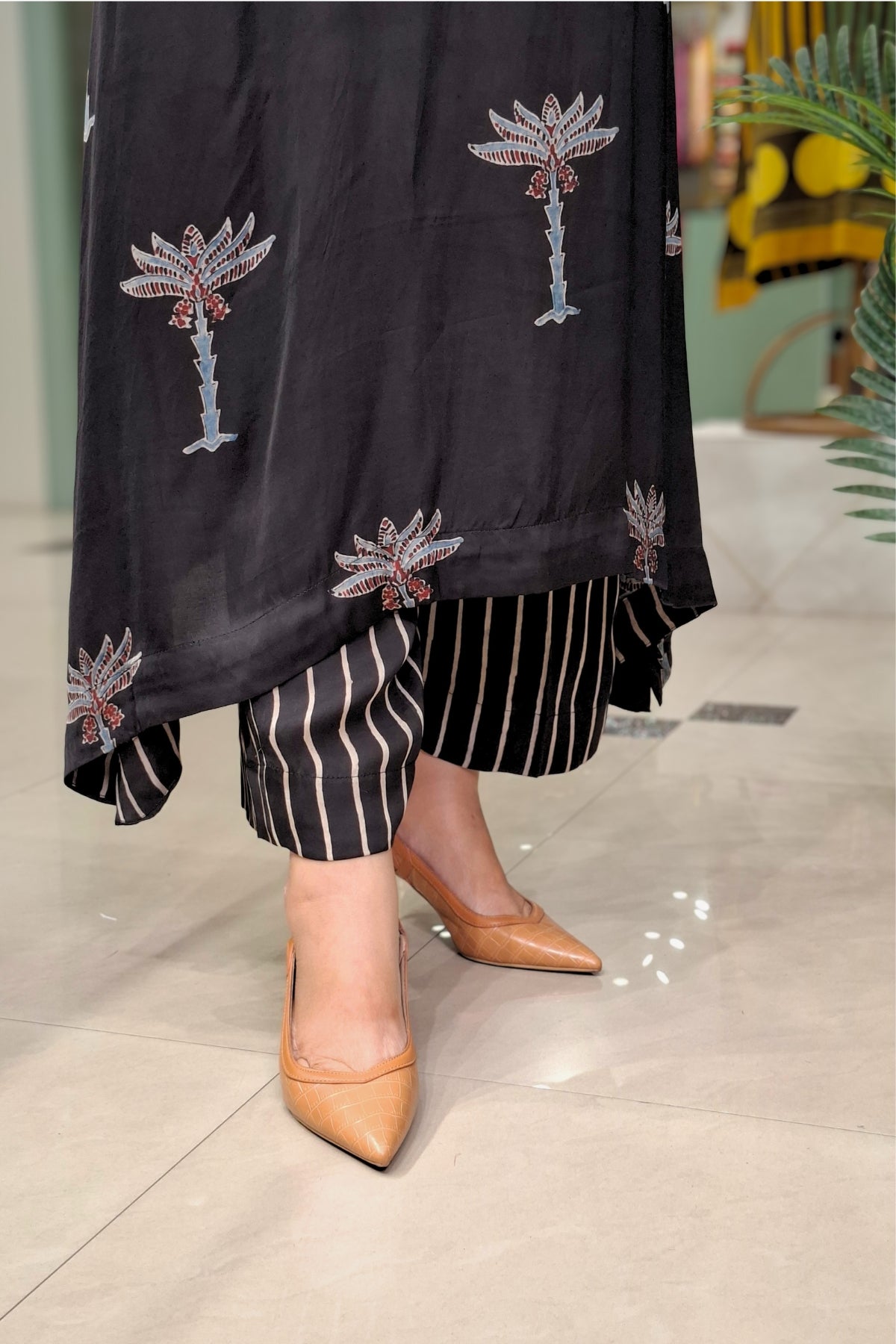Black Plam Tree - Aadya Top & Bottom Set