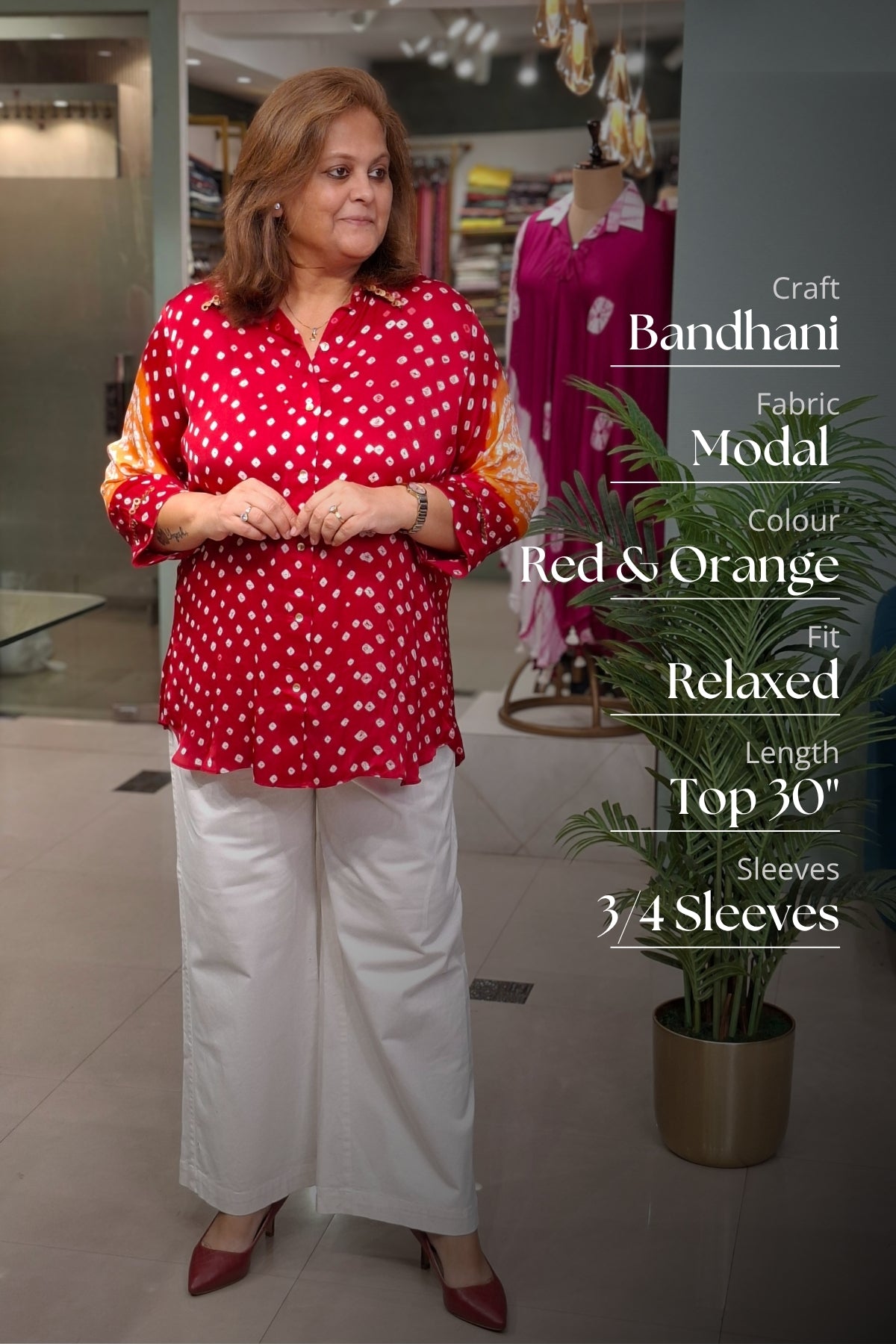 Red & Orange - Bandhej Knot Top