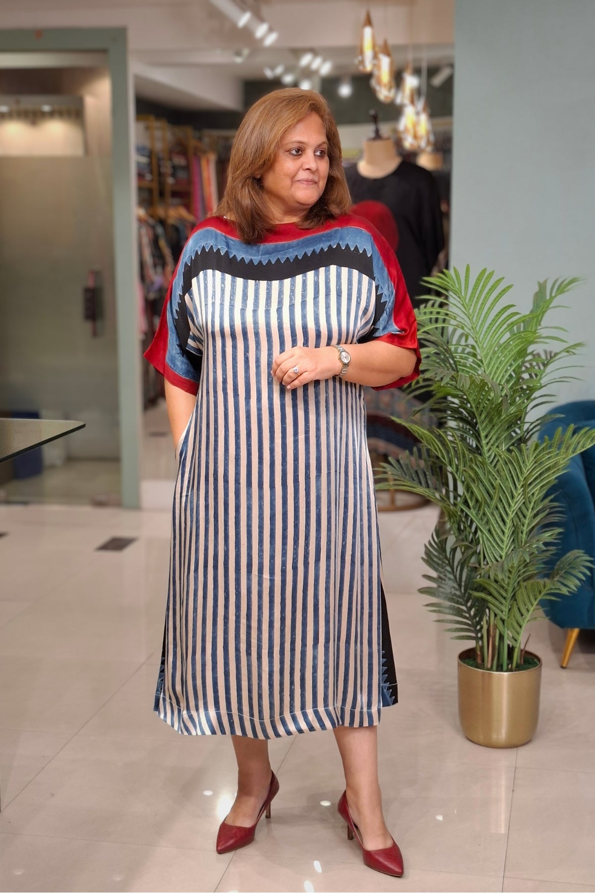 Ivory Vertical Stripe - Oorja Kaftan-Dress