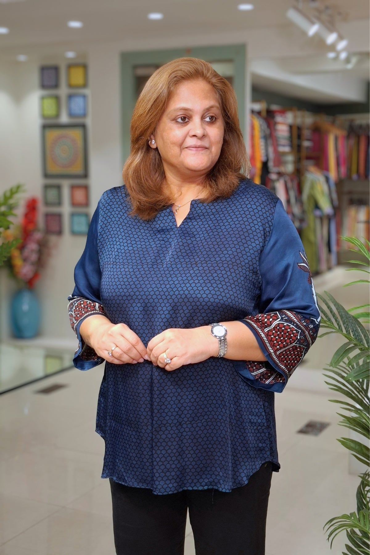 Indigo Honey Comb - Myra Top