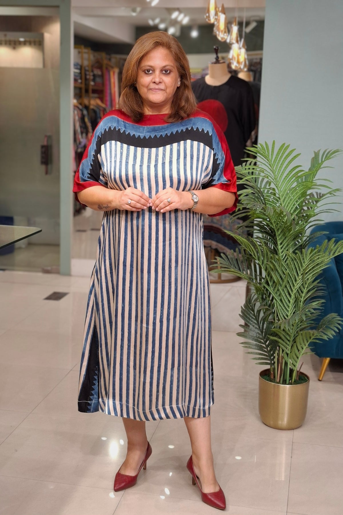 Ivory Vertical Stripe - Oorja Kaftan-Dress