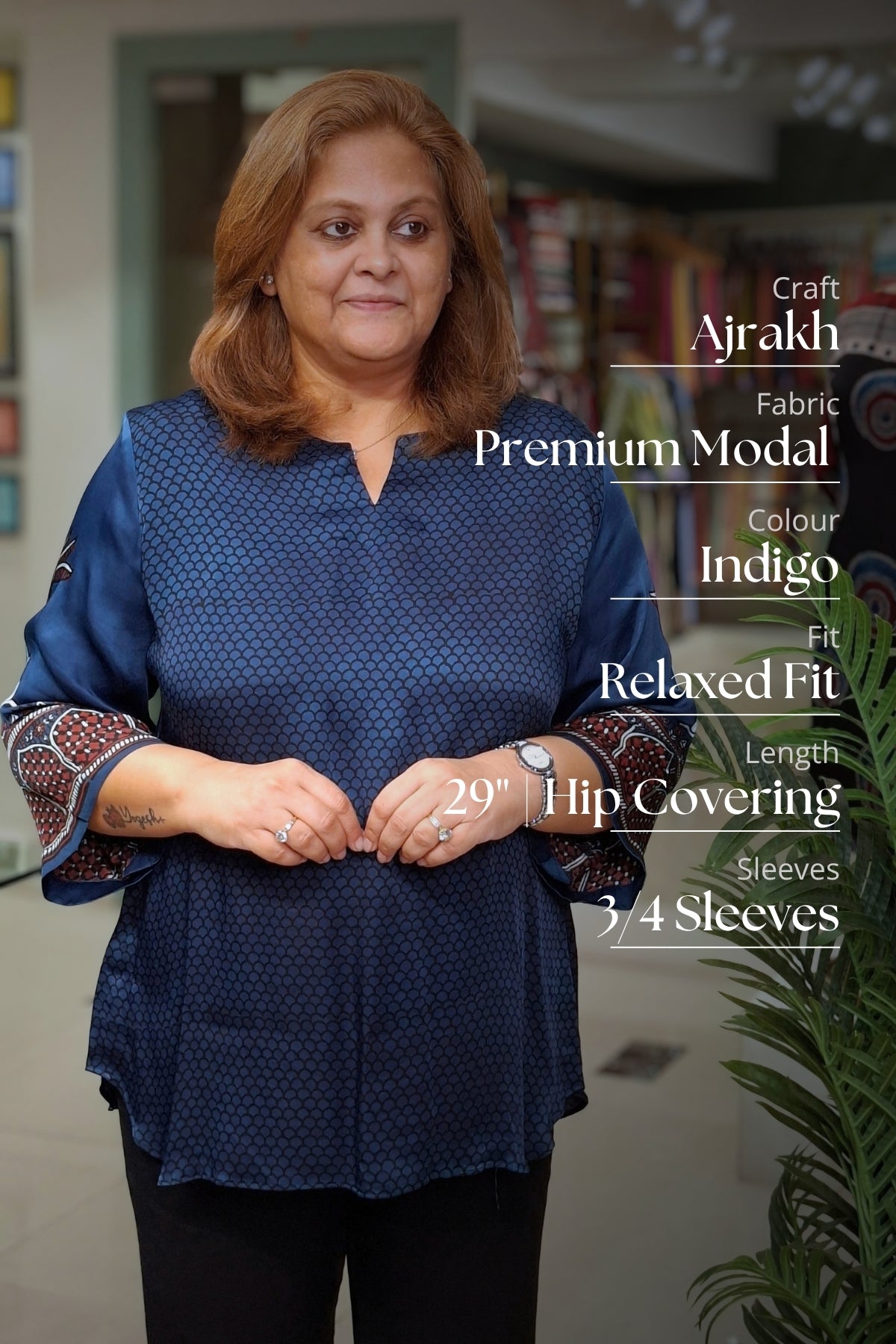 Indigo Honey Comb - Myra Top