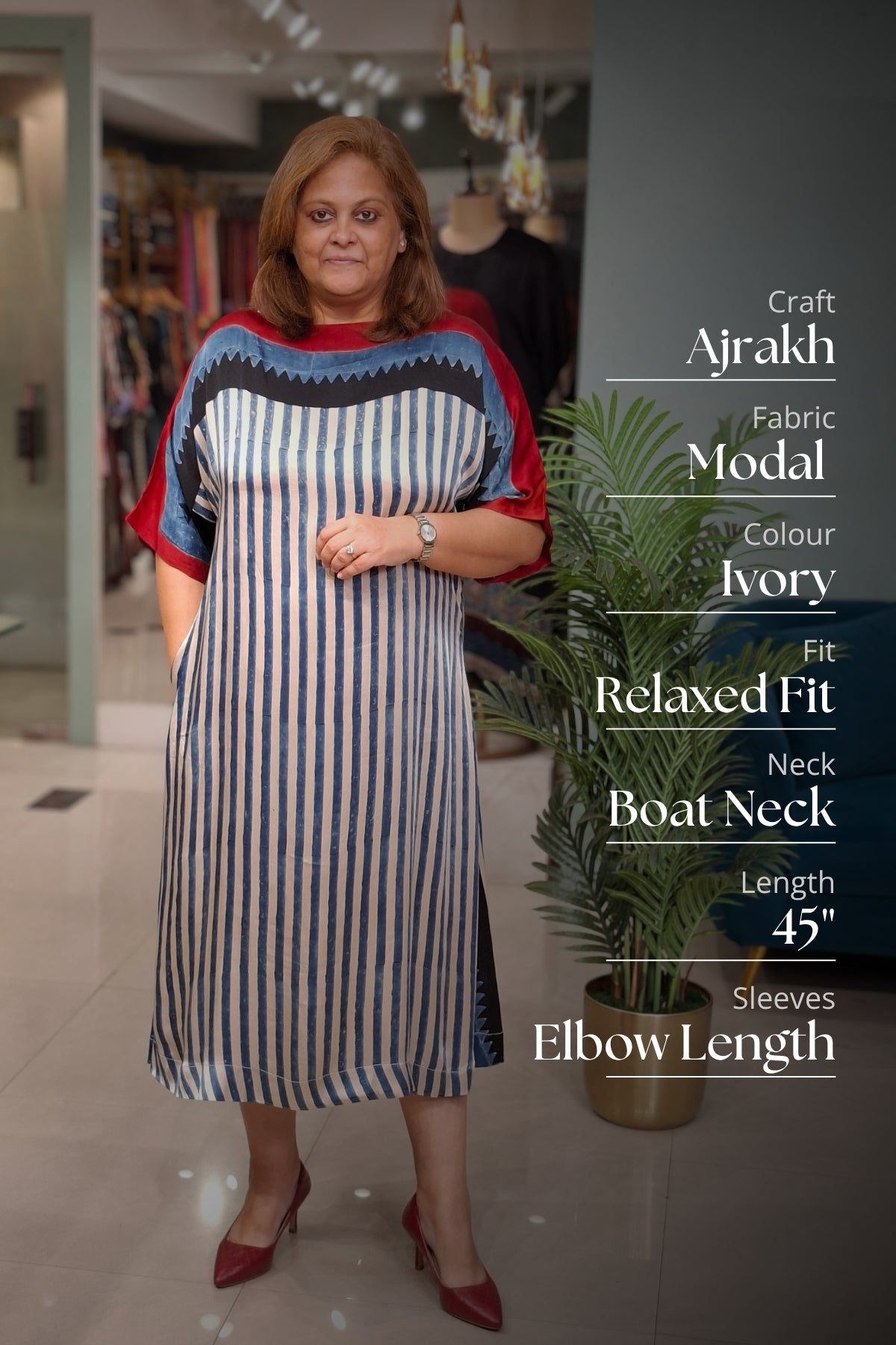 Ivory Vertical Stripe - Oorja Kaftan-Dress