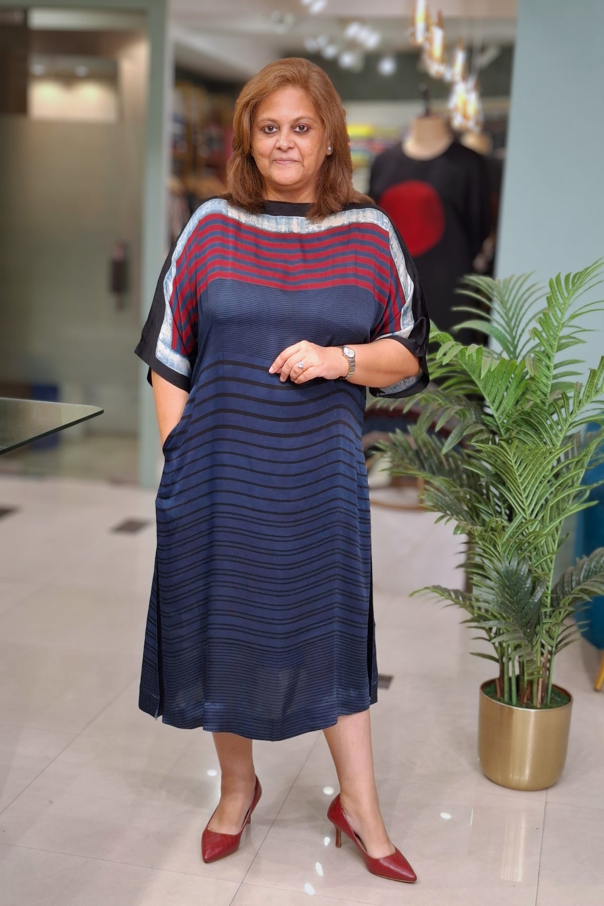 Indigo Horizontal Stripe - Oorja Kaftan-Dress