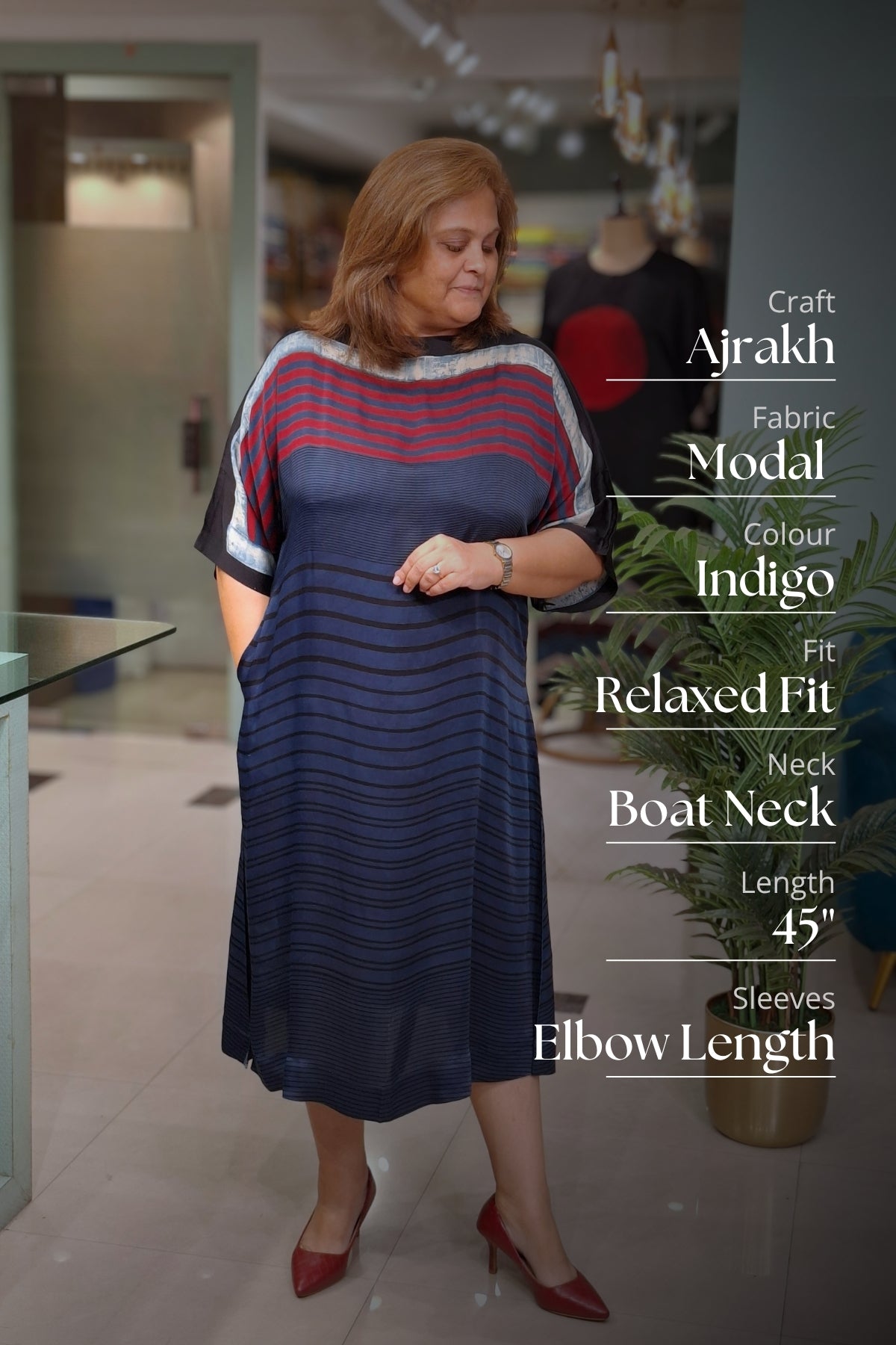 Indigo Horizontal Stripe - Oorja Kaftan-Dress