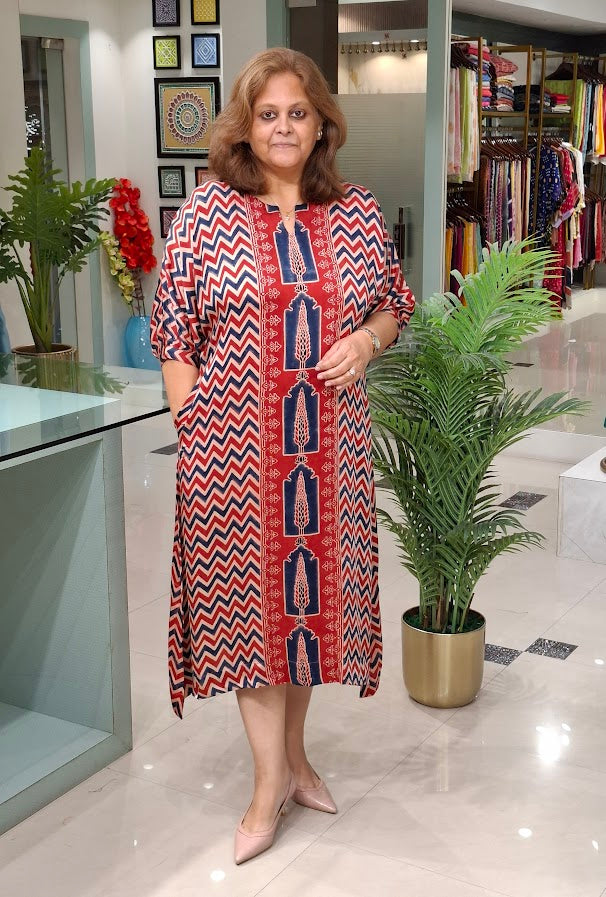 Rust Zigzag Jharokha Kaftan Dress